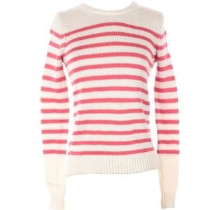 Theory Pink Ivory Stripes Pullover Sweater Cotton Striped Crewneck Designer Sz S